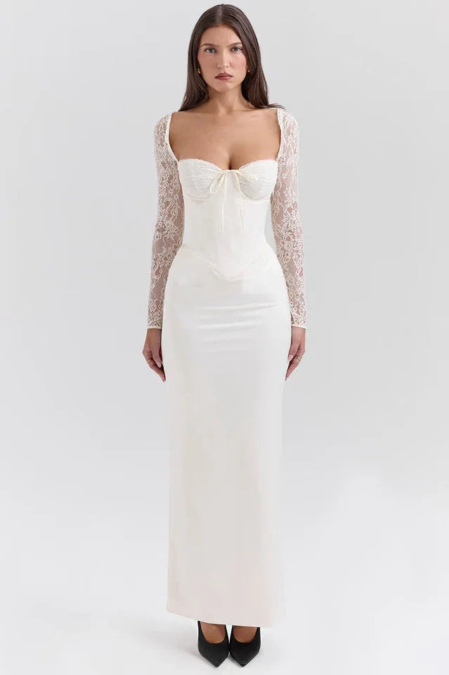 Vintage Ivory Satin Maxi Dress - TEVQA Main image