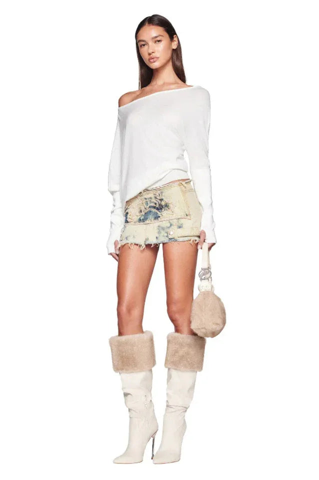 Asymmetrical Knit Top & Denim Mini Skirt Set Secondary image