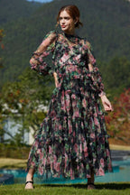 Floral Chiffon A-Line Dress - View 7 | TEVQA