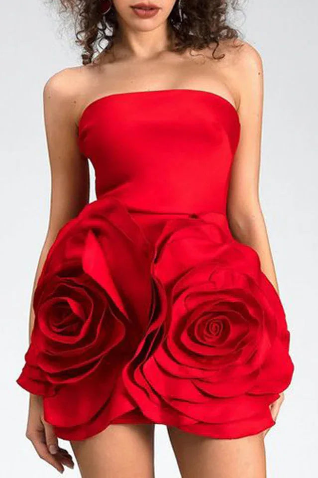 Strapless 3D Flower Mini Dress - TEVQA