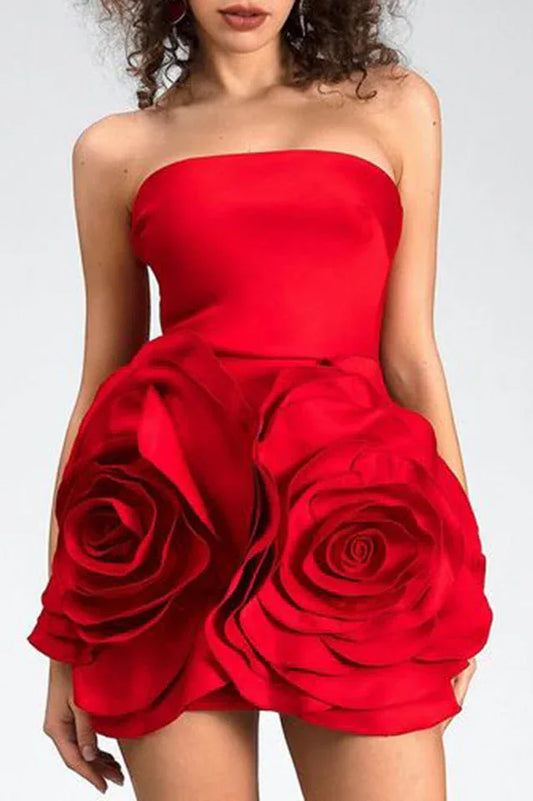 Strapless 3D Flower Mini Dress - TEVQA