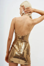 Strappy Drape Sequin Mini Dress - TEVQA