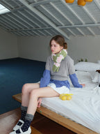 Blue & Navy Striped Fuzzy Knit Neckwarmer