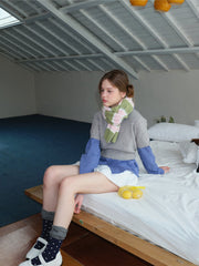 Blue & Navy Striped Fuzzy Knit Neckwarmer