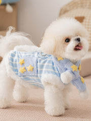 Blue Striped Starry Fleece Dog Vest with Scarf
