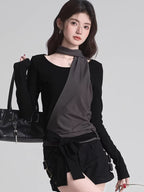 Asymmetric Scarf Detail Knit Top - View 6 | TEVQA