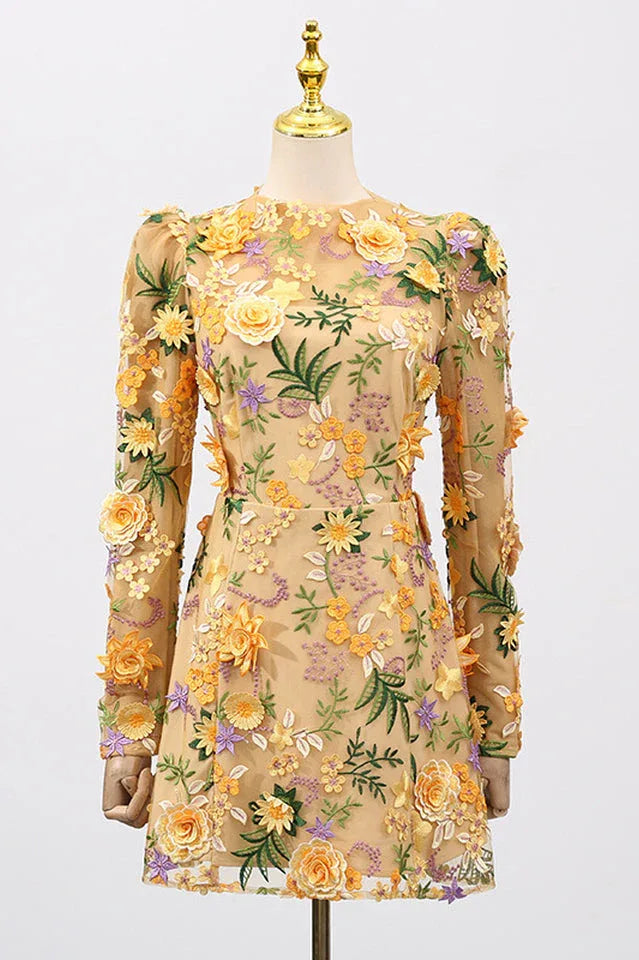 Lara Floral Applique Mini Dress - View 10 | TEVQA