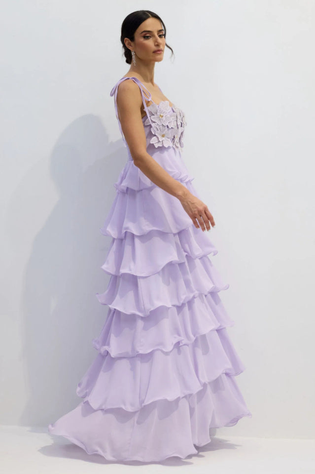 Clara Diamante Flower Tiered Slip Dress | Dress In Beauty