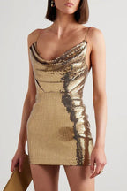 Strappy Drape Sequin Mini Dress - TEVQA