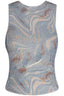 Close-up of a marble print mesh tank top
