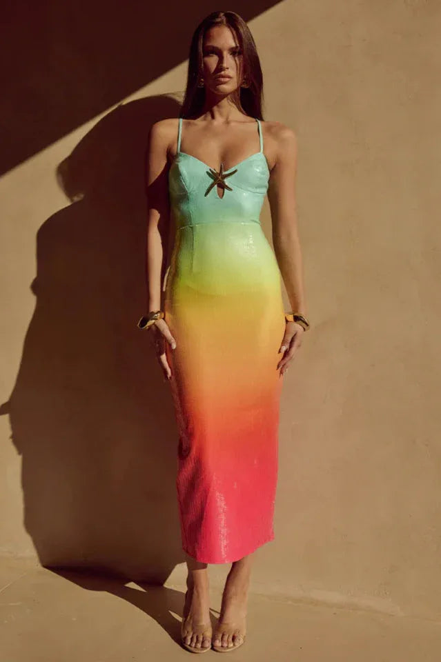 Sequined Midi Dress with Dragonfly Embellishment Secondary image