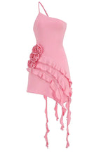 Rose Detail One Shoulder Mini Dress - View 10 | TEVQA