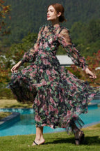 Floral Chiffon A-Line Dress - View 10 | TEVQA