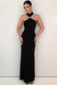 Floor length halter dress with gold trim - View 6 | TEVQA