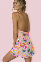 Sequined Mini Dress with Chain Straps - View 10 | TEVQA