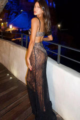 Black lace maxi skirt set - View 7 | TEVQA