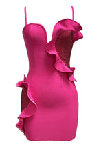 Fuchsia mini dress with ruffle and crystal details - View 7 | TEVQA