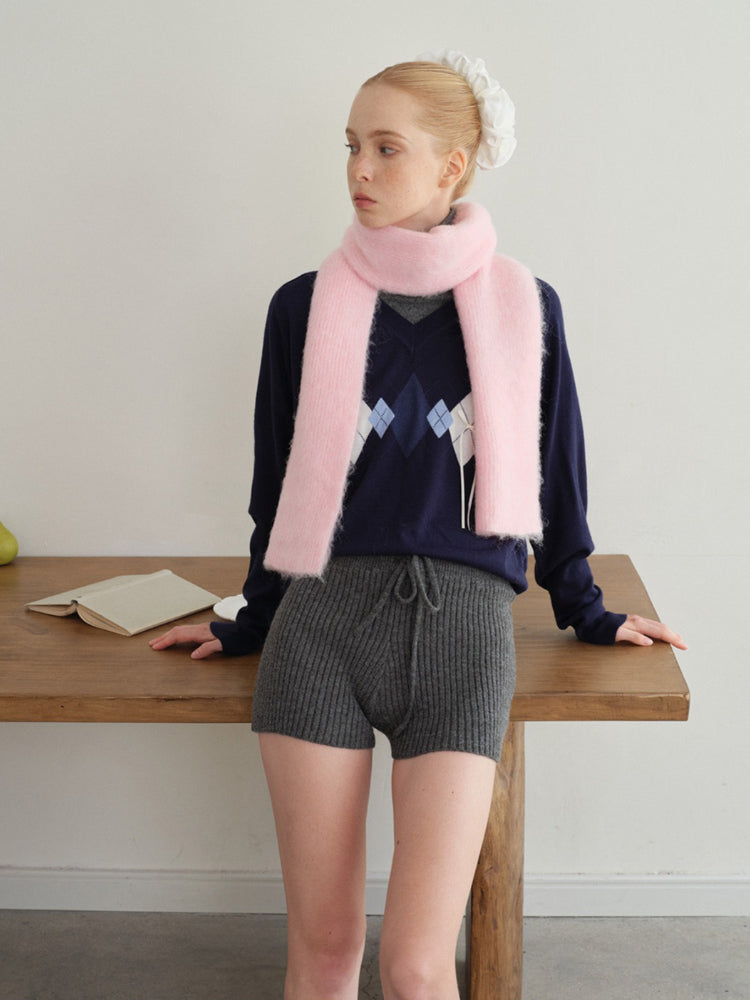 Soft Alpaca Wool Blend Brushed Knit Scarf