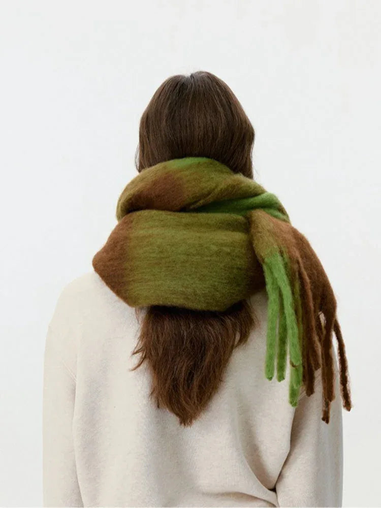 Oversized Forest Green & Brown Block Scarf - TEVQA