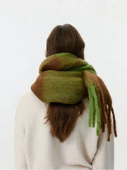 Oversized Forest Green & Brown Block Scarf - TEVQA