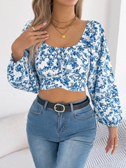 Romantic White Floral Lantern Sleeve Crop Top - TEVQA