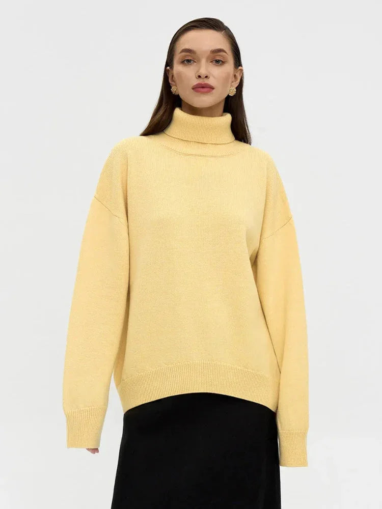 Classic Oversized High Neck Knit Sweater - TEVQA