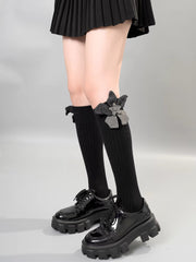3D Shimmer Flower Black Socks Grunge Dark Coquette