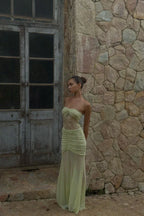 Khadijah Lace and Mesh Maxi Dress in Sage - View 6 | TEVQA