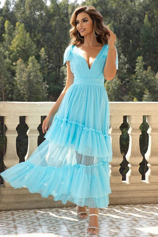 Tulle Ball Dress with Ruffles - TEVQA