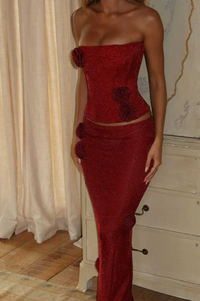 Maxi Skirt Set with Floral Appliques Secondary image