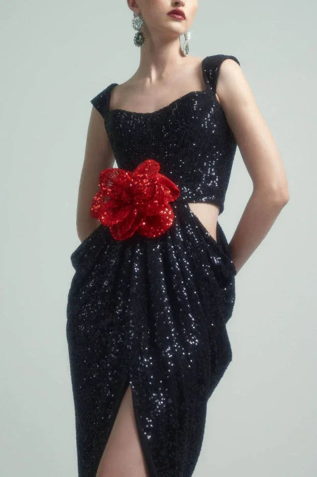 Sequin Maxi Dress with Floral Applique Secondary image