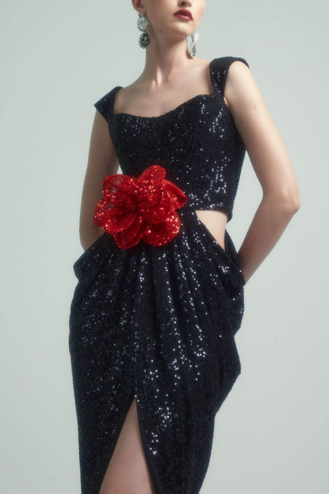 Rosette Cut Out Sequin Maxi Dress | Dress In Beauty