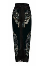 One shoulder swimsuit with tropical print and floral applique, paired with a matching skirt. - View 11 | TEVQA