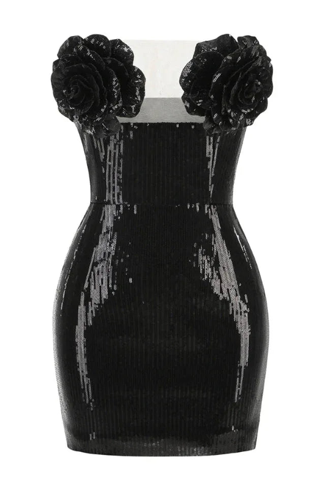 Masozi Strapless Flower Sequin Mini Dress - TEVQA