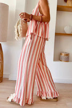 Striped linen blend wide leg pants set - View 6 | TEVQA