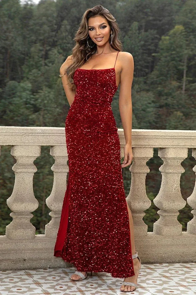 Sequin maxi dress with high slit - View 8 | TEVQA