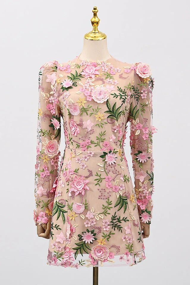 Lara Floral Applique Mini Dress - View 8 | TEVQA
