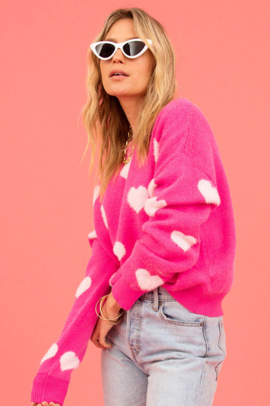 Mega Love Heart Prints Knit Sweater | Dress In Beauty