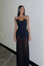 White Strapless Scarf Maxi Dress - TEVQA
