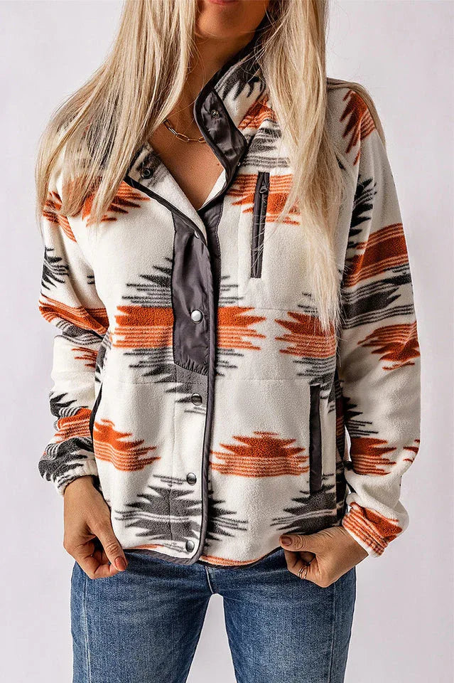 Western Aztec Print Fleece Jacket - TEVQA