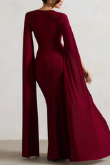 Maroon Extented Cape Sleeve Maxi Dress | Dress In Beauty