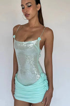 Sequin floral draped corset dress - View 6 | TEVQA