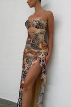 Animal Print Cut-Out Detailed Maxi Dress - TEVQA