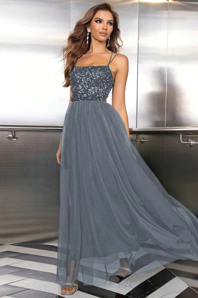 Sequin Tulle Evening Dress - View 7 | TEVQA