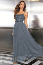 Sequin Tulle Evening Dress - View 7 | TEVQA