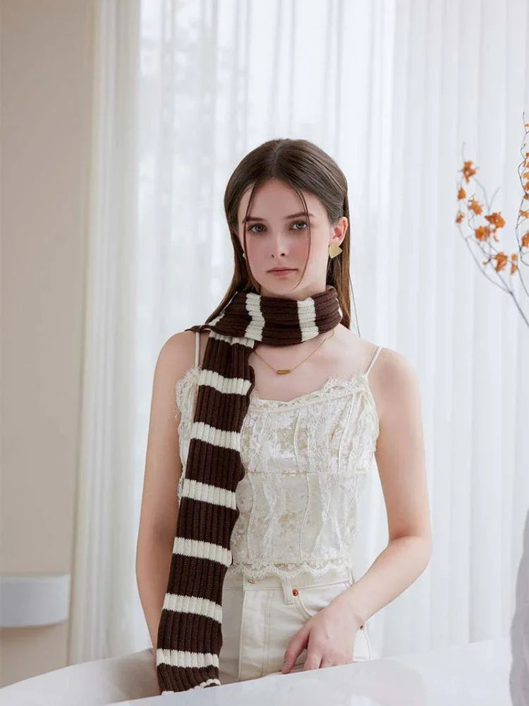 Extra Long Striped Ruffle Skinny Scarf - TEVQA