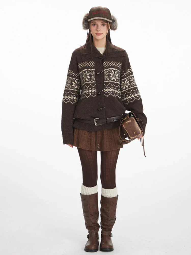 Vintage Fair Isle Toggle Button Cardigan - TEVQA Main image