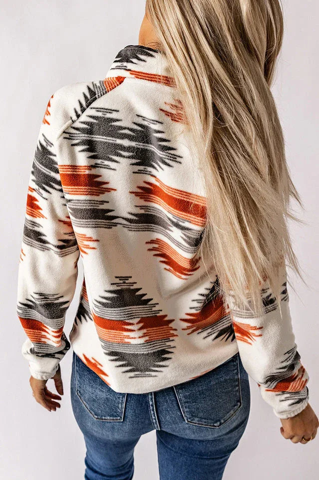 Western Aztec Print Fleece Jacket - TEVQA