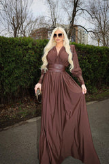 Rosey Tan Maxi Dress With Waist Belt | Dress In Beauty