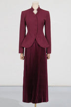 Mandarin Collar Peplum Jacket and Pleated Skirt Set - View 6 | TEVQA